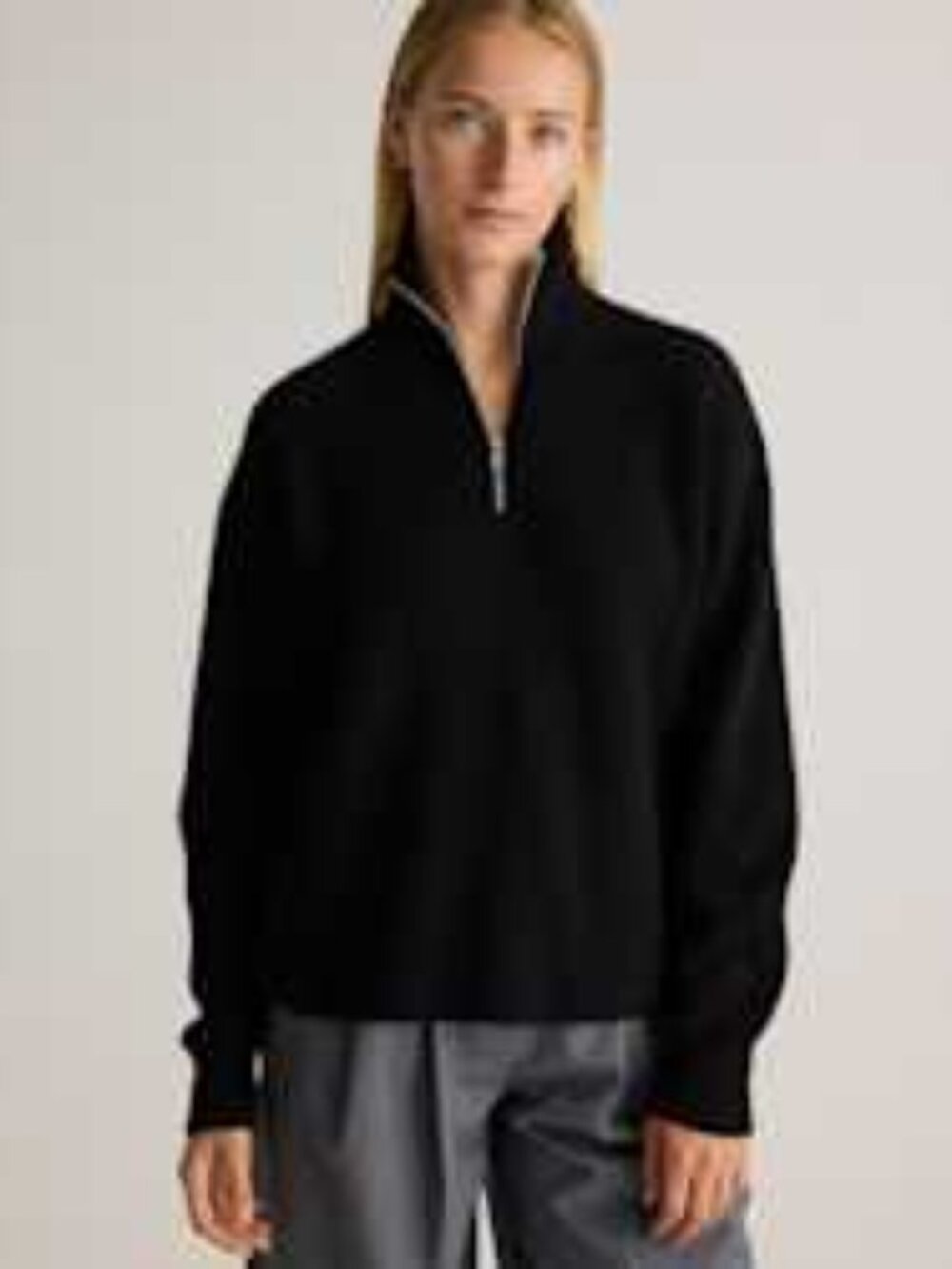 Quince Mongolian Cashmere Fisherman Quarter Zip Sweater in Black